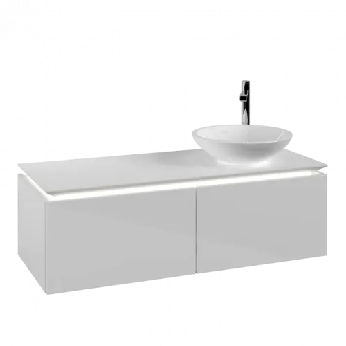 Villeroy & Boch Legato Тумба под раковину, с подсветкой, 2 выдвижных ящика, 1200 x 380 x 500 mm, Glossy White / Glossy White B581L0DH