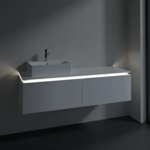 Villeroy & Boch Legato Тумба под раковину, с подсветкой, 2 выдвижных ящика, 1400 x 380 x 500 mm, Glossy White / Glossy White B613L0DH