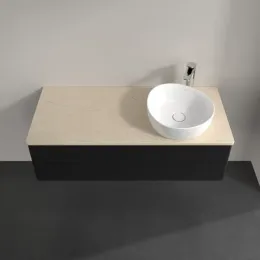 Villeroy & Boch Antao Тумба под раковину, с подсветкой, 2 выдвижных ящика, 1200 x 360 x 500 mm, лицевая поверхность без текстурированной отделки, Black Matt Lacquer / Botticino L23053PD