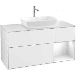 Villeroy & Boch Finion Тумба под раковину, с подсветкой, 3 выдвижных ящика, 1200 x 603 x 501 mm, Glossy White Lacquer / Glossy White Lacquer F831GFGF
