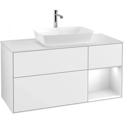 Villeroy & Boch Finion Тумба под раковину, с подсветкой, 3 выдвижных ящика, 1200 x 603 x 501 mm, Glossy White Lacquer / Glossy White Lacquer F831GFGF