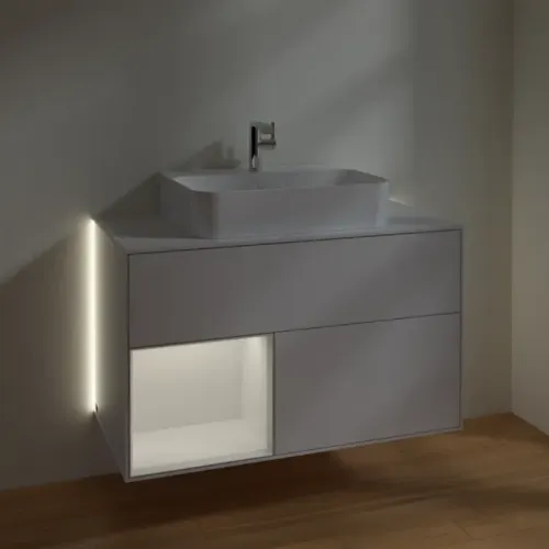 Villeroy & Boch Finion Тумба под раковину, с подсветкой, 2 выдвижных ящика, 1000 x 603 x 501 mm, Glossy White Lacquer / Glossy White Lacquer G111GFGF