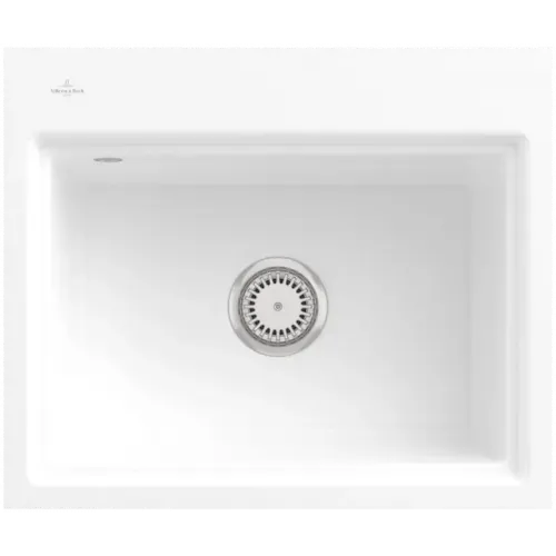 Villeroy & Boch Subway Style 60 S Flat Мойка, включая Комплект слива с ручным управлением, сливная решетка , выкл Керамика, 580 x 490 mm, Альпийский белый CeramicPlus 33661FR1