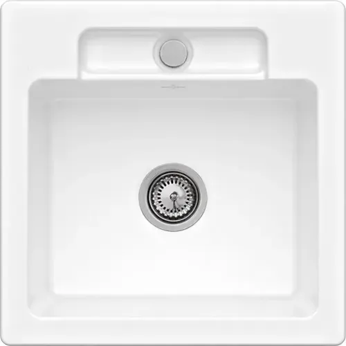 Villeroy & Boch Siluet 50 S flat Мойка, включая Комплект слива с ручным управлением, выкл TitanCeram, 470 x 470 mm, Альпийский белый CeramicPlus 33451FR1