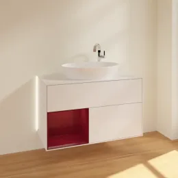 Villeroy & Boch Finion Тумба под раковину, с подсветкой, 2 выдвижных ящика, 1000 x 603 x 501 mm, Glossy White Lacquer / Peony Matt Lacquer G891HBGF
