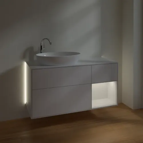 Villeroy & Boch Finion Тумба под раковину, с подсветкой, 3 выдвижных ящика, 1200 x 603 x 501 mm, Glossy White Lacquer / Glossy White Lacquer G931GFGF