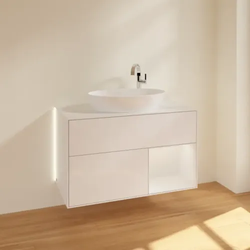 Villeroy & Boch Finion Тумба под раковину, с подсветкой, 2 выдвижных ящика, 1000 x 603 x 501 mm, Glossy White Lacquer / Glossy White Lacquer G901GFGF