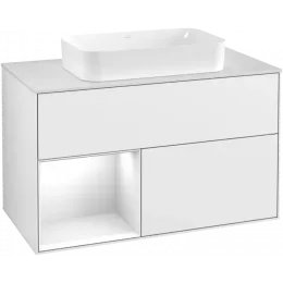 Villeroy & Boch Finion Тумба под раковину, с подсветкой, 2 выдвижных ящика, 1000 x 603 x 501 mm, Glossy White Lacquer / Glossy White Lacquer F241GFGF