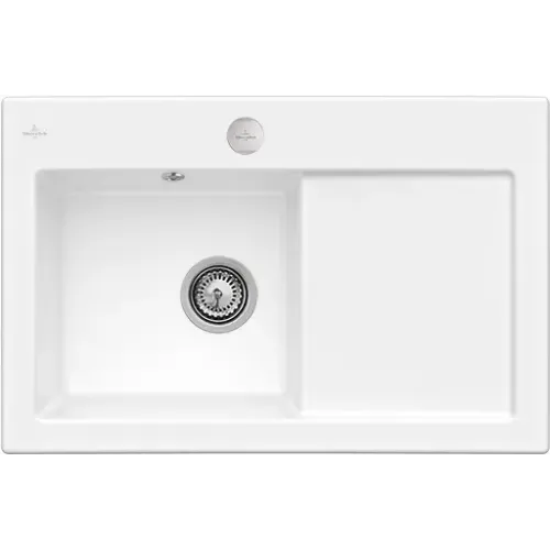 Villeroy & Boch Subway 45 flat Мойка, включая Комплект слива с эксцентриком, выкл Керамика, 745 x 475 mm, Альпийский белый CeramicPlus 67722FR1