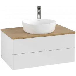 Villeroy & Boch Antao Тумба под раковину, с подсветкой, 2 выдвижных ящика, 800 x 360 x 500 mm, лицевая поверхность без текстурированной отделки, Glossy White Lacquer / Honey Oak L19051GF