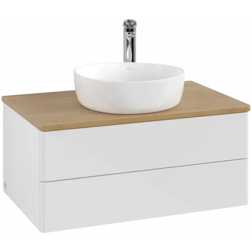 Villeroy & Boch Antao Тумба под раковину, с подсветкой, 2 выдвижных ящика, 800 x 360 x 500 mm, лицевая поверхность без текстурированной отделки, Glossy White Lacquer / Honey Oak L19051GF