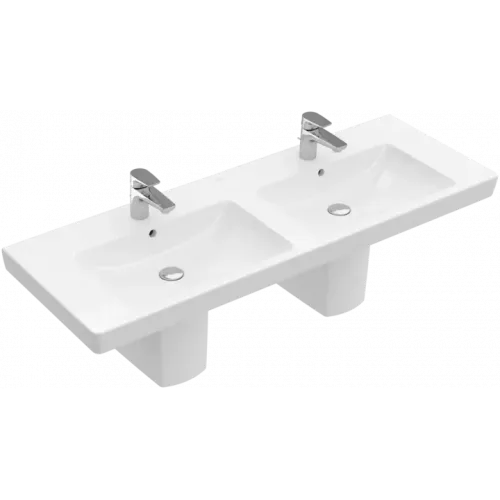 Villeroy & Boch Subway 2.0 Двойная раковина для установки на тумбу, 1300 x 470 x 150 mm, Альпийский белый, с переливом 7175D001