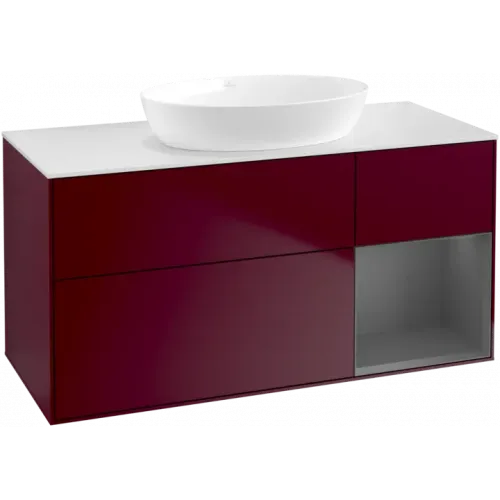 Villeroy & Boch Finion Тумба под раковину, с подсветкой, 3 выдвижных ящика, 1200 x 603 x 501 mm, Peony Matt Lacquer / Anthracite Matt Lacquer FA71GKHB