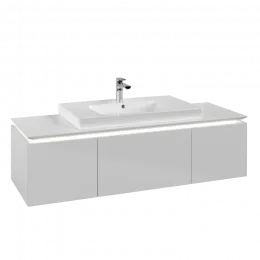 Villeroy & Boch Legato Тумба под раковину, с подсветкой, 3 выдвижных ящика, 1400 x 380 x 500 mm, Glossy White / Glossy White B698L0DH