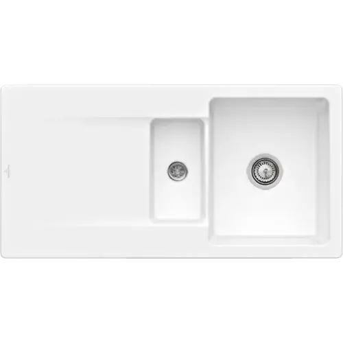 Villeroy & Boch Siluet 60 R flat Мойка, включая Комплект слива с ручным управлением, выкл TitanCeram, 980 x 490 mm, Альпийский белый CeramicPlus 33371FR1