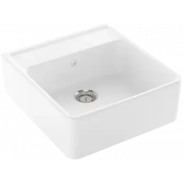 Villeroy & Boch Полувстраиваемая мойка с одиночной раковиной Сливы для одиночных раковин, включая Комплект слива с ручным управлением, Крепежный комплект, выкл Керамика, 595 x 630 mm, Альпийский белый CeramicPlus 632061R1