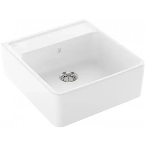 Villeroy & Boch Полувстраиваемая мойка с одиночной раковиной Сливы для одиночных раковин, включая Комплект слива с ручным управлением, Крепежный комплект, выкл Керамика, 595 x 630 mm, Альпийский белый CeramicPlus 632061R1
