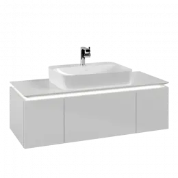 Villeroy & Boch Legato Тумба под раковину, с подсветкой, 3 выдвижных ящика, 1200 x 380 x 500 mm, Glossy White / Glossy White B757L0DH