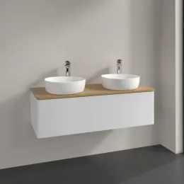 Villeroy & Boch Antao Тумба под раковину, с подсветкой, 1 выдвижной ящик, 1200 x 360 x 500 mm, лицевая поверхность без текстурированной отделки, Glossy White Lacquer / Honey Oak L35051GF