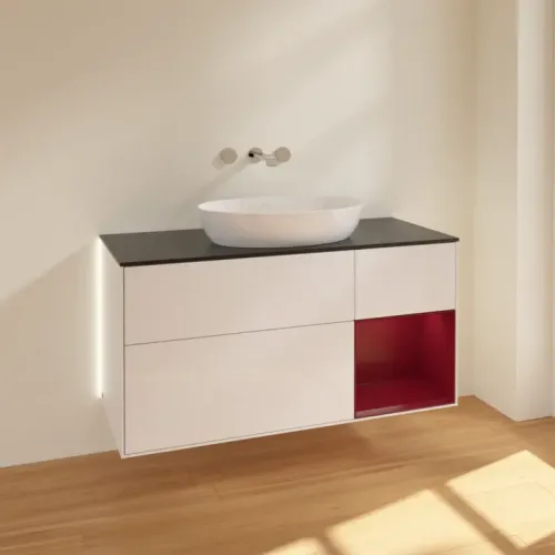 Villeroy & Boch Finion Тумба под раковину, с подсветкой, 3 выдвижных ящика, 1200 x 603 x 501 mm, Glossy White Lacquer / Peony Matt Lacquer GA72HBGF