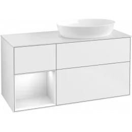 Villeroy & Boch Finion Тумба под раковину, с подсветкой, 3 выдвижных ящика, 1200 x 603 x 501 mm, Glossy White Lacquer / Glossy White Lacquer FA41GFGF