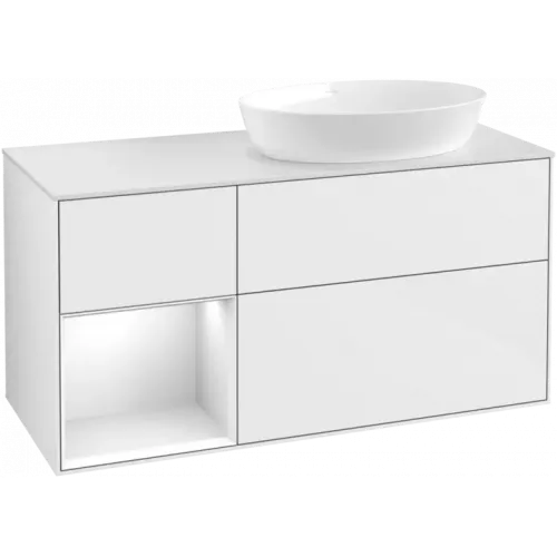 Villeroy & Boch Finion Тумба под раковину, с подсветкой, 3 выдвижных ящика, 1200 x 603 x 501 mm, Glossy White Lacquer / Glossy White Lacquer FA41GFGF