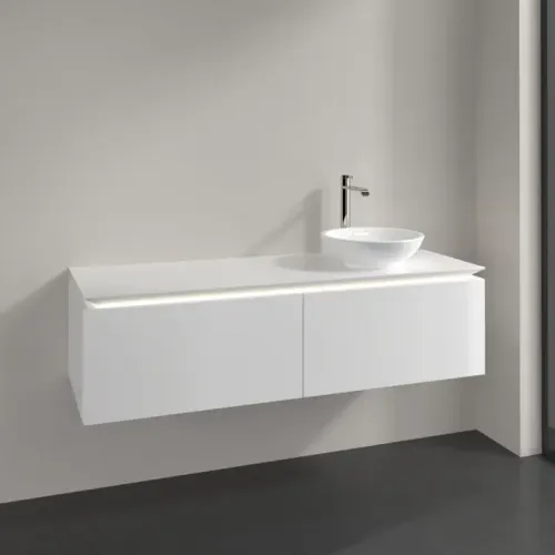 Villeroy & Boch Legato Тумба под раковину, с подсветкой, 2 выдвижных ящика, 1400 x 380 x 500 mm, Glossy White / Glossy White B589L0DH