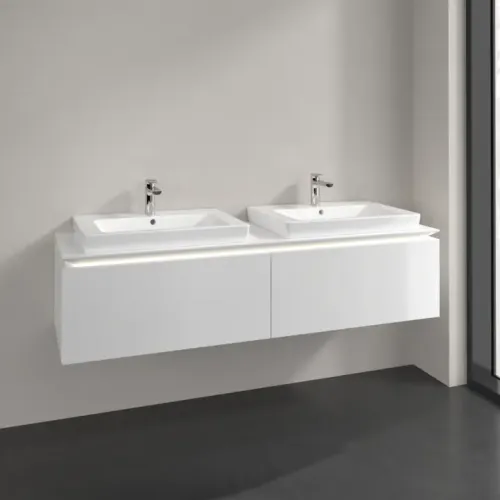 Villeroy & Boch Legato Тумба под раковину, с подсветкой, 2 выдвижных ящика, 1600 x 380 x 500 mm, Glossy White / Glossy White B692L0DH