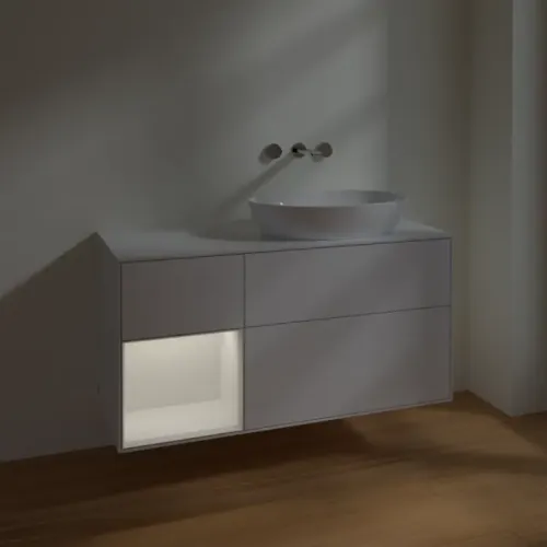 Villeroy & Boch Finion Тумба под раковину, с подсветкой, 3 выдвижных ящика, 1200 x 603 x 501 mm, Glossy White Lacquer / Glossy White Lacquer FA41GFGF