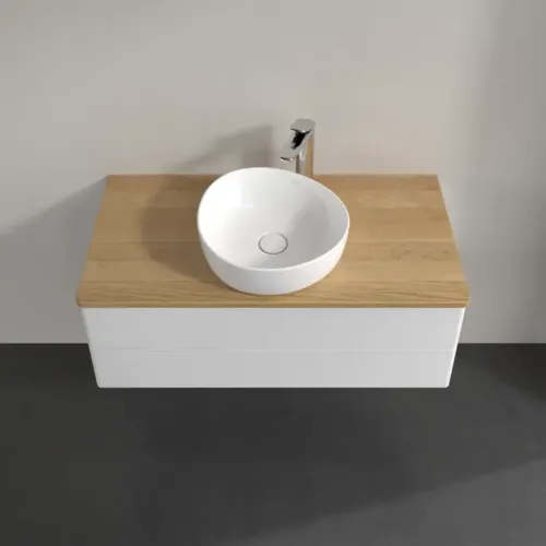 Villeroy & Boch Antao Тумба под раковину, с подсветкой, 2 выдвижных ящика, 1000 x 360 x 500 mm, лицевая поверхность без текстурированной отделки, Glossy White Lacquer / Honey Oak L20051GF