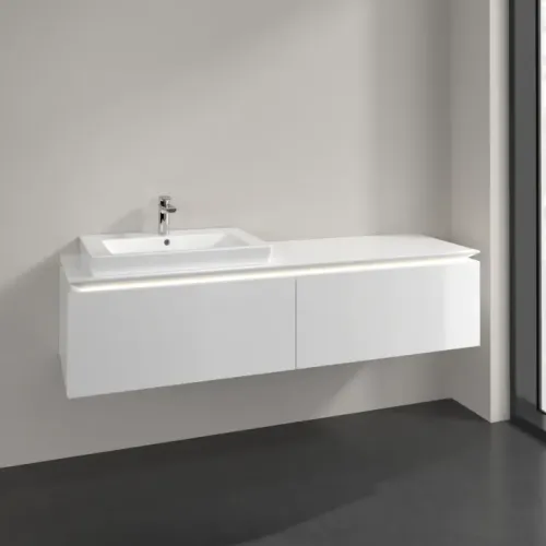 Villeroy & Boch Legato Тумба под раковину, с подсветкой, 2 выдвижных ящика, 1600 x 380 x 500 mm, Glossy White / Glossy White B688L0DH