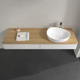 Villeroy & Boch Antao Тумба под раковину, 2 выдвижных ящика, 1600 x 190 x 500 mm, лицевая поверхность без текстурированной отделки, Glossy White Lacquer / Honey Oak K16051GF