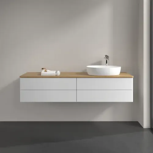 Villeroy & Boch Antao Тумба под раковину, 4 выдвижных ящика, 1600 x 360 x 500 mm, лицевая поверхность без текстурированной отделки, Glossy White Lacquer / Honey Oak K27051GF