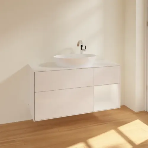 Villeroy & Boch Finion Тумба под раковину, с подсветкой, 3 выдвижных ящика, 1200 x 603 x 501 mm, Glossy White Lacquer / Glossy White Lacquer F951GFGF