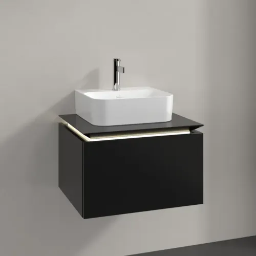 Villeroy & Boch Legato Тумба под раковину, с подсветкой, 1 выдвижной ящик, 600 x 380 x 500 mm, Black Matt Lacquer / Black Matt Lacquer B731L0PD