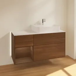 Villeroy & Boch Finion Тумба под раковину, с подсветкой, 3 выдвижных ящика, 1200 x 603 x 501 mm, Walnut Veneer / Walnut Veneer G141GNGN