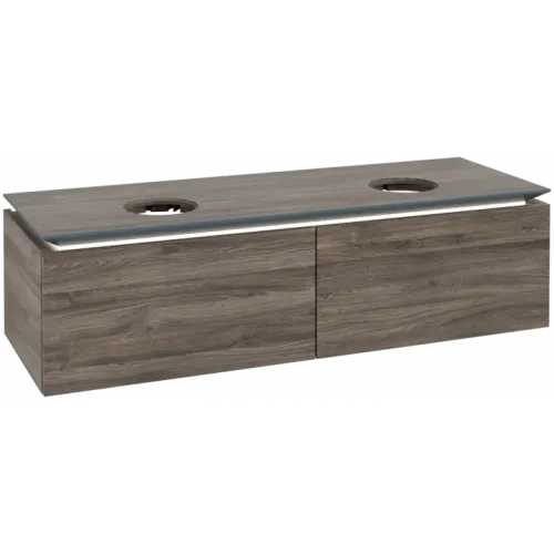 Villeroy & Boch Legato Тумба под раковину, с подсветкой, 2 выдвижных ящика, 1400 x 380 x 500 mm, Stone Oak / Stone Oak B591L0RK
