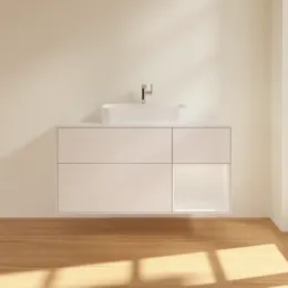Villeroy & Boch Finion Тумба под раковину, с подсветкой, 3 выдвижных ящика, 1200 x 603 x 501 mm, Glossy White Lacquer / Glossy White Lacquer G421GFGF