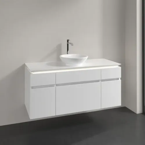 Villeroy & Boch Legato Тумба под раковину, с подсветкой, 5 выдвижных ящиков, 1200 x 550 x 500 mm, Glossy White / Glossy White B578L0DH