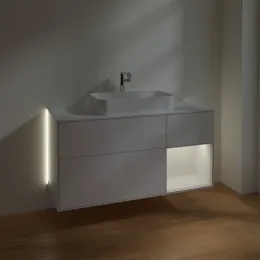 Villeroy & Boch Finion Тумба под раковину, с подсветкой, 3 выдвижных ящика, 1200 x 603 x 501 mm, Glossy White Lacquer / Glossy White Lacquer G301GFGF