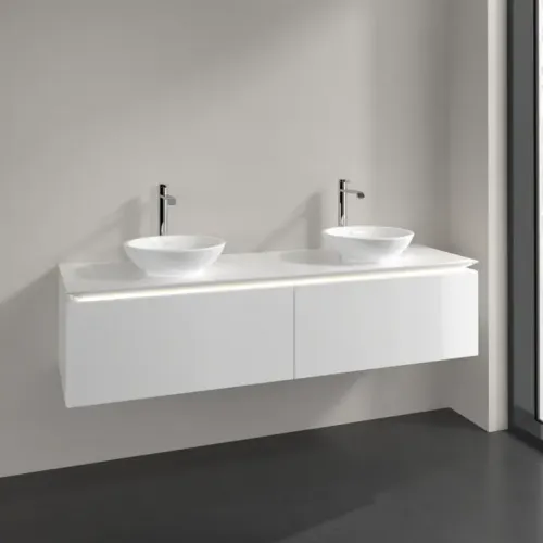 Villeroy & Boch Legato Тумба под раковину, с подсветкой, 2 выдвижных ящика, 1600 x 380 x 500 mm, Glossy White / Glossy White B599L0DH