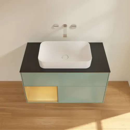 Villeroy & Boch Finion Тумба под раковину, с подсветкой, 2 выдвижных ящика, 1000 x 603 x 501 mm, Olive Matt Lacquer / Gold Matt Lacquer F652HFGM