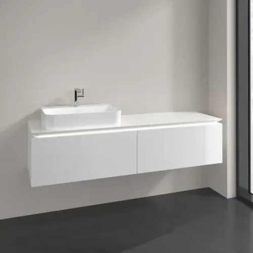 Villeroy & Boch Legato Тумба под раковину, с подсветкой, 2 выдвижных ящика, 1600 x 380 x 500 mm, Glossy White / Glossy White B763L0DH