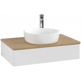 Villeroy & Boch Antao Тумба под раковину, с подсветкой, 1 выдвижной ящик, 800 x 190 x 500 mm, лицевая поверхность без текстурированной отделки, Glossy White Lacquer / Honey Oak L08051GF