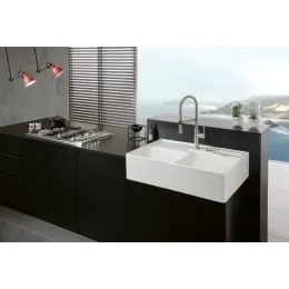 Villeroy & Boch Полувстраиваемая мойка с двойной раковиной Мойка с двумя чашами, включая Контейнер для отходов, Комплект слива с эксцентриком, Крепежный комплект, выкл Керамика, 895 x 630 mm, Альпийский белый CeramicPlus 632392R1