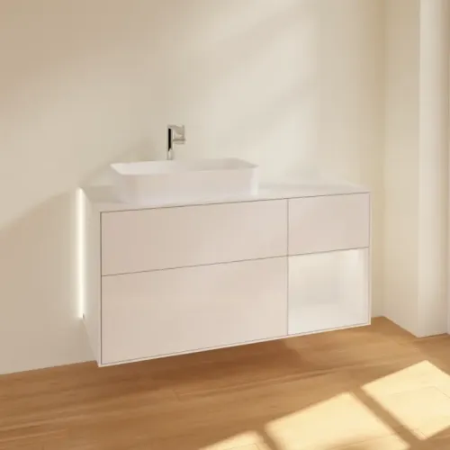 Villeroy & Boch Finion Тумба под раковину, с подсветкой, 3 выдвижных ящика, 1200 x 603 x 501 mm, Glossy White Lacquer / Glossy White Lacquer G281GFGF