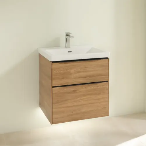 Villeroy & Boch Subway 3.0 Тумба под раковину, с подсветкой, 2 выдвижных ящика, 572 x 576 x 478 mm, Oak Kansas C578L1RH
