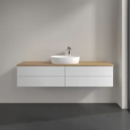 Villeroy & Boch Antao Тумба под раковину, с подсветкой, 4 выдвижных ящика, 1600 x 360 x 500 mm, лицевая поверхность без текстурированной отделки, Glossy White Lacquer / Honey Oak L25051GF
