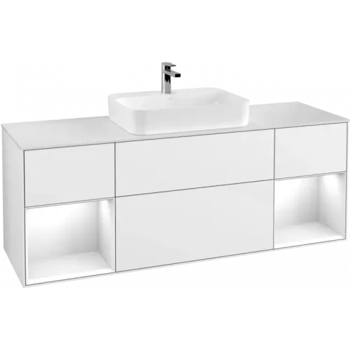 Villeroy & Boch Finion Тумба под раковину, с подсветкой, 4 выдвижных ящика, 1600 x 603 x 501 mm, Glossy White Lacquer / Glossy White Lacquer F451GFGF
