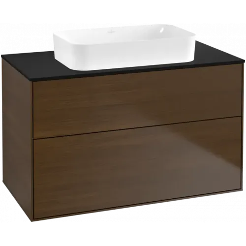 Villeroy & Boch Finion Тумба под раковину, с подсветкой, 2 выдвижных ящика, 1000 x 603 x 501 mm, Walnut Veneer G64200GN